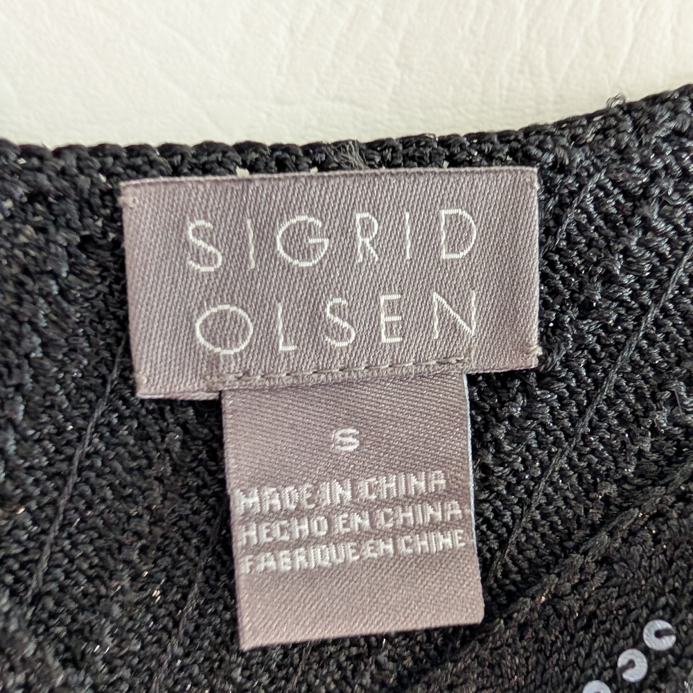 Sigrid Olsen Black Silk Blend Silver Sequin Stripes Sleeveless Knit Pullover Top - Picture 2 of 14